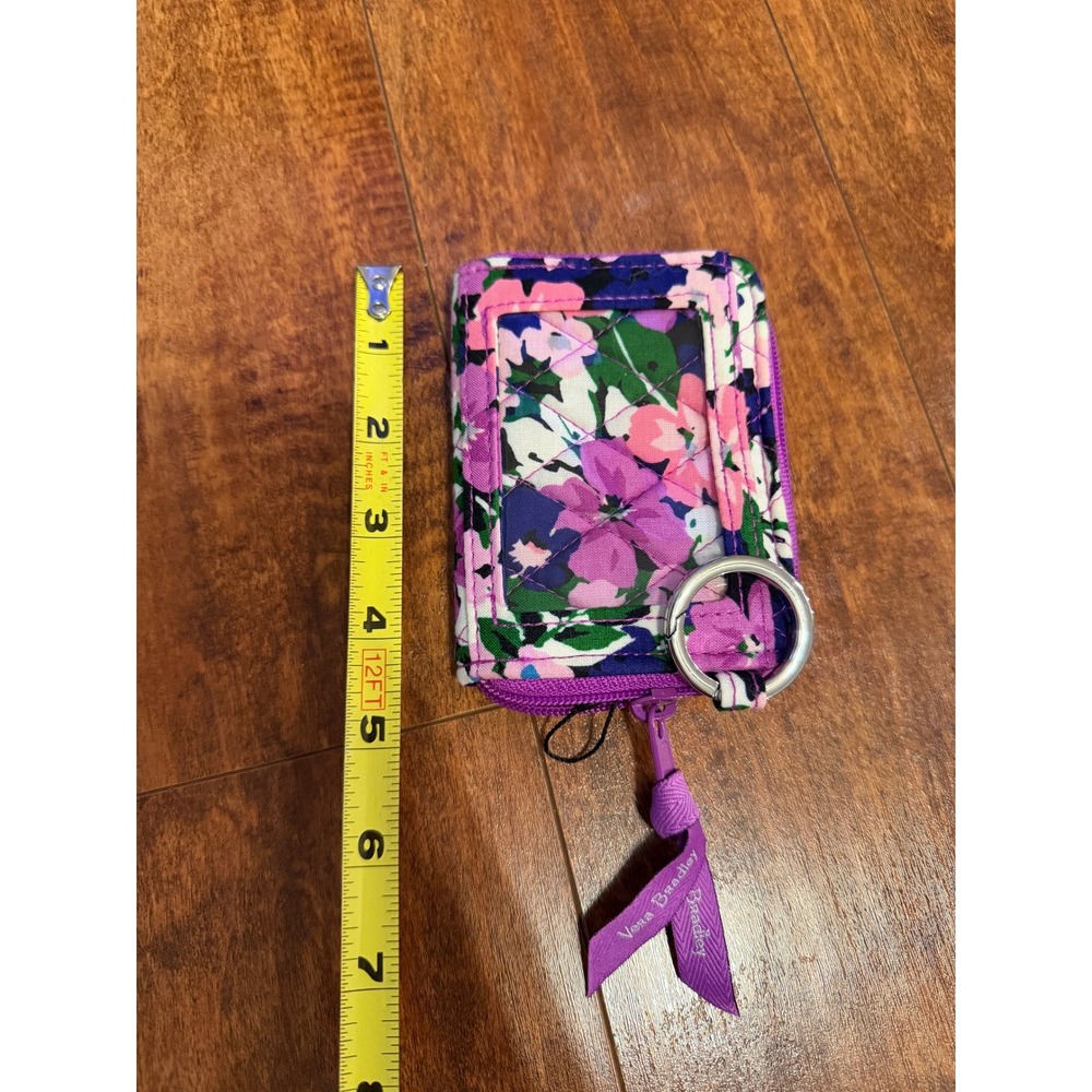 Vera Bradley Zip ID Case Wallet Floral Print Purple Key Ring